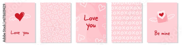 Fototapeta Collection of Valentine's day greeting cards and seamless patterns.