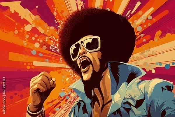 Fototapeta We want the funk 70 seventies retro poster style illustration, got to have the funk