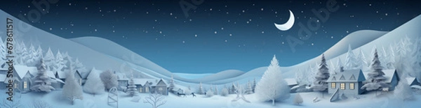 Fototapeta Winter Wonderland: A Serene Scene of Snowy Landscape, Cozy House, and Majestic Trees