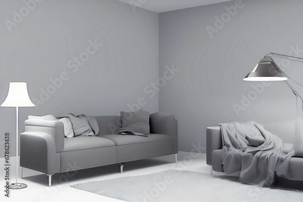 Fototapeta Creative Drawing Room, Wall Paint Color Primer Gray with Sofa