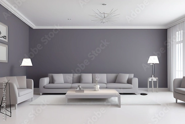 Fototapeta Creative Drawing Room, Wall Paint Color Primer Gray with Sofa