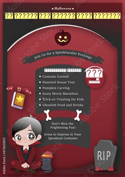 Fototapeta Halloween invitation on list brochure template with headers background with count dracula