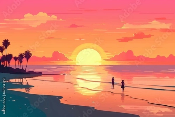 Obraz a breathtaking beach sunset, capturing the serene and calming atmosphere of the coast