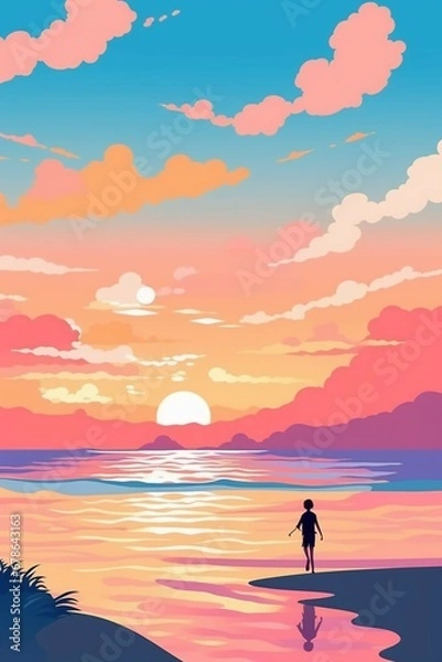 Obraz a breathtaking beach sunset, capturing the serene and calming atmosphere of the coast