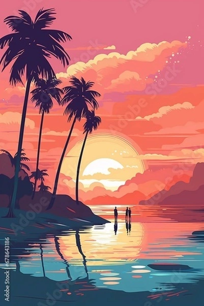 Obraz a breathtaking beach sunset, capturing the serene and calming atmosphere of the coast