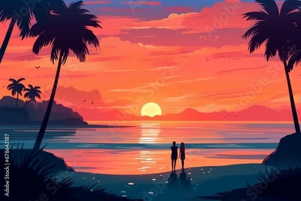 Obraz a breathtaking beach sunset, capturing the serene and calming atmosphere of the coast