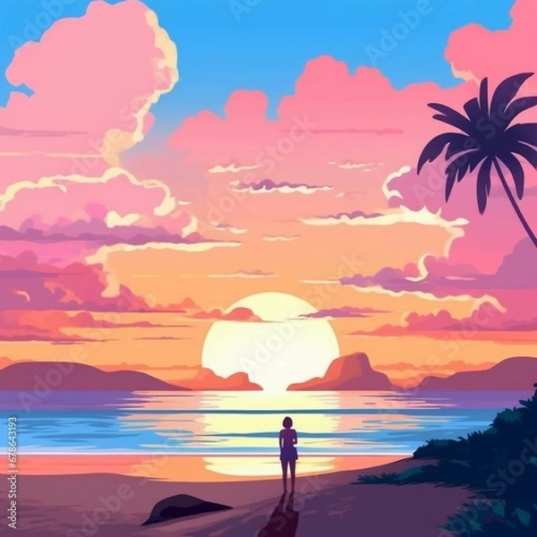 Obraz a breathtaking beach sunset, capturing the serene and calming atmosphere of the coast