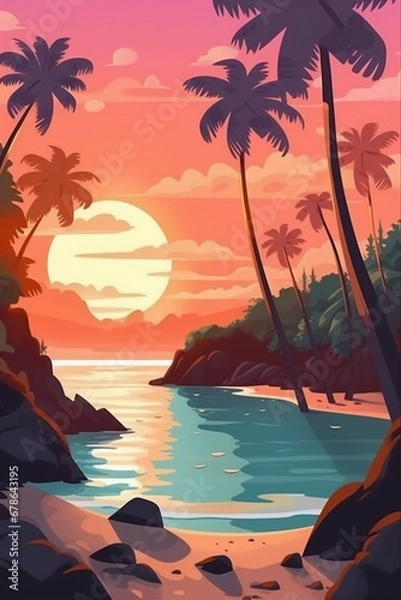 Obraz a breathtaking beach sunset, capturing the serene and calming atmosphere of the coast