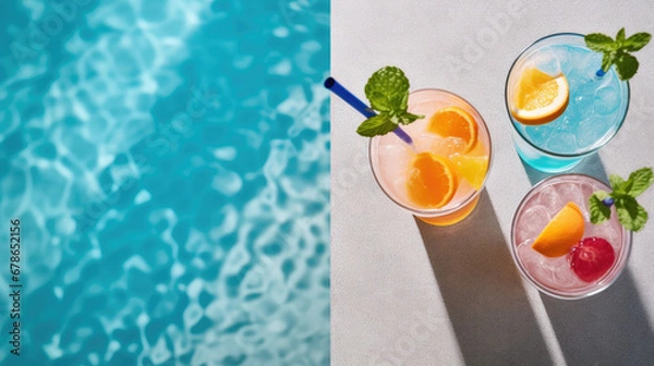Fototapeta cocktail on the pool, Refreshing cocktails by the pool on a sunny day
