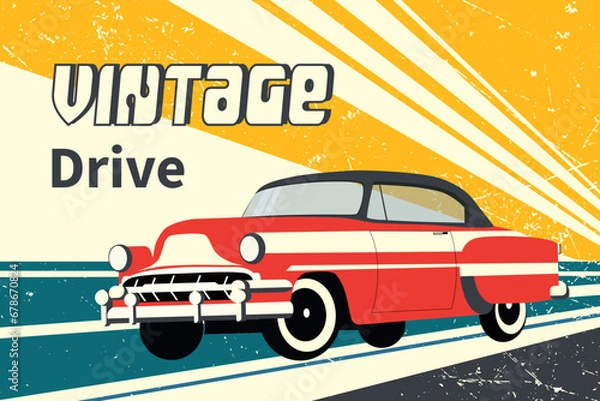 Fototapeta Classic retro car. Template design for poster, flyer or banner. Vector illustration.