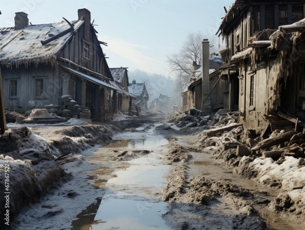 Fototapeta city after flood