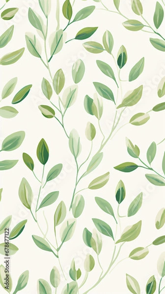 Obraz A charming pattern with adorable green leaves, each represented with clean lines and a limited color palette created with Generative Ai