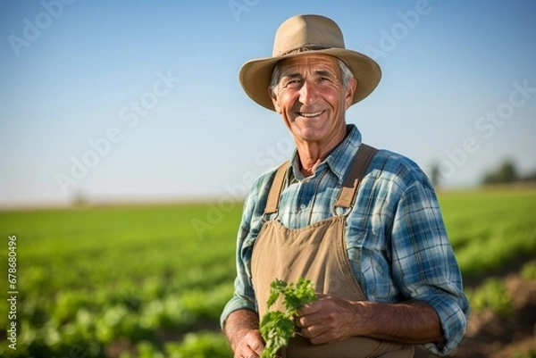 Obraz Content Farmer in Field with Thumbs Up

