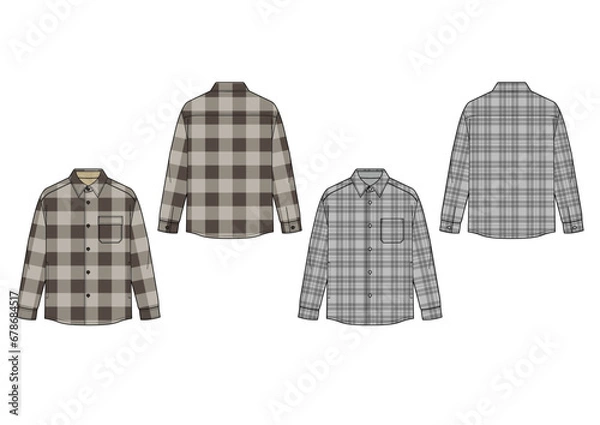 Fototapeta チェック柄シャツのイラスト/メンズオーバーシャツジャケット