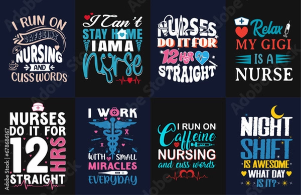 Fototapeta Nursing Tee Collections - Stylish Designs for Healthcare Heroes, nursing t-shirt design, typography, merchandise design, vector template, ready for print, poster, shirts
