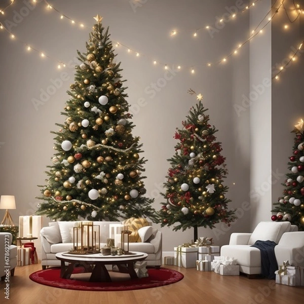 Fototapeta christmas table setting with christmas tree