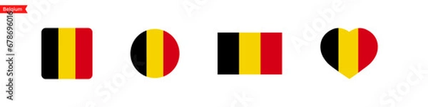Fototapeta Belgium flag icons. Belgium flag set symbols. National symbol. Square, circle, heart shape flags. Vector isolated