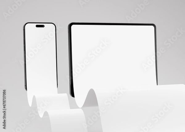 Obraz Long scroll smartphone and tablet screen, use for design presentation mockup 