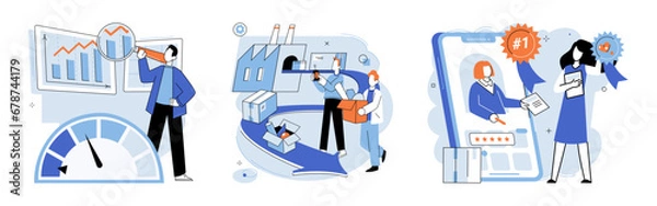 Obraz Process management. Vector illustration. The process management metaphor aids in conceptualizing complex processes Accurate information and comprehensive reports facilitate efficient development