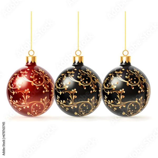 Fototapeta Exquisite Christmas ornament balls, perfect for adorning New Year festival parties. Isolated on a transparent PNG background, these luxurious Xmas glass ball elements add a touch of elegance to your c