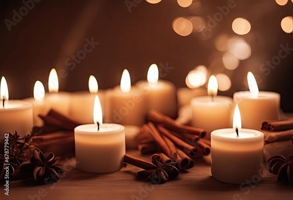 Obraz Cinnamon-scented candles with a warm glow