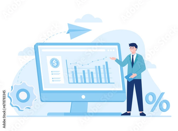 Fototapeta Traders show the growth rate of shares concept flat illustration