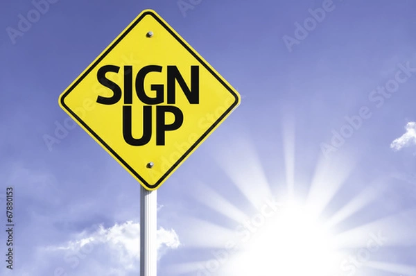 Fototapeta Sign Up road sign with sun background
