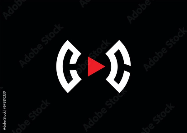 Fototapeta Initial Monogram CC Logo With play Icon Button Vector Template
