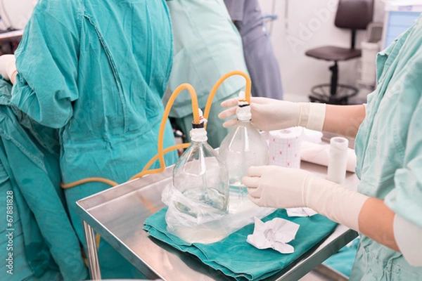 Obraz scrub nurse praparing chest drains post operative
