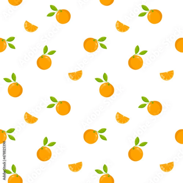 Fototapeta Oranges and leaves vector seamless pattern, background, wallpaper, print, textile, fabric, wrapping paper, packaging design