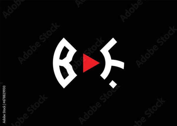 Fototapeta Initial Monogram BF Logo With play Icon Button Vector Template.