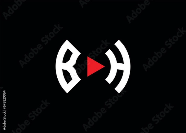 Fototapeta Initial Monogram BH Logo With play Icon Button Vector Template