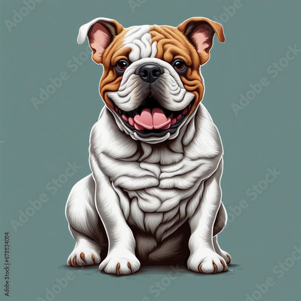 Fototapeta t-shirt graphic design art, flat illustration of a cute bulldog frances, colorful tones, highly detailed cleaning, vector image, photorealistic masterpiece, professional photography, plain white backg