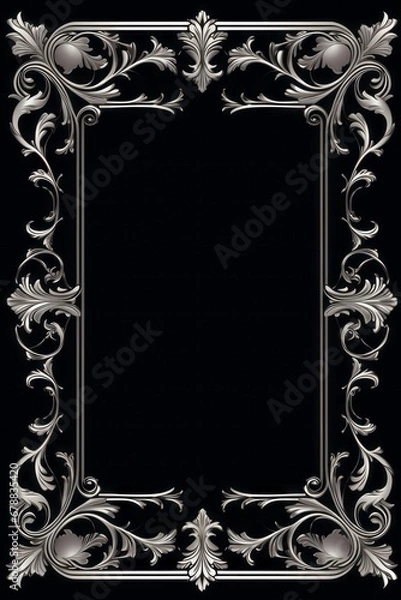 Obraz graphic vertical frame, silver, flowers, black background, cornice argentata decorata verticale rettangolare dorso carta cartolina copertina libro