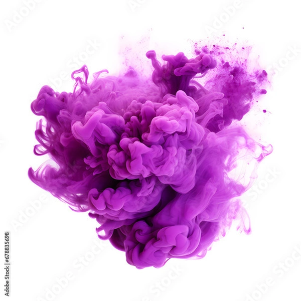 Fototapeta Transparent background hosts a burst of purple smoke explosion.
