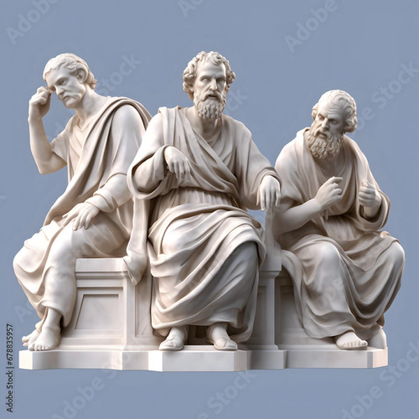 Fototapeta Collection of marble statue philosophers against a transparent background - Imaginary Figures.