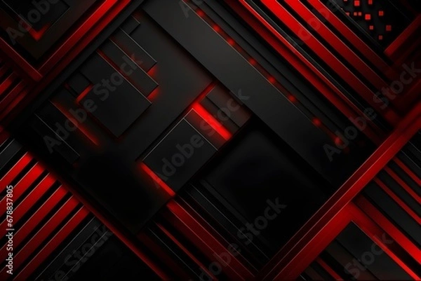 Fototapeta Red and black colors technology shapes geometrical background