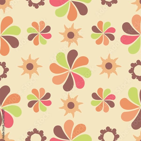 Obraz A colorful retro pattern, a pastel-colored floral background in a vintage style, a playful seamless pattern  