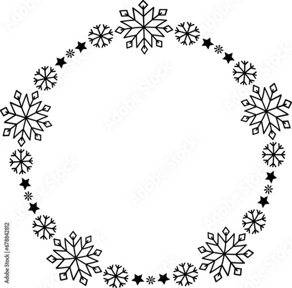 Fototapeta Snowflake circle frame. Winter snowflake round border.