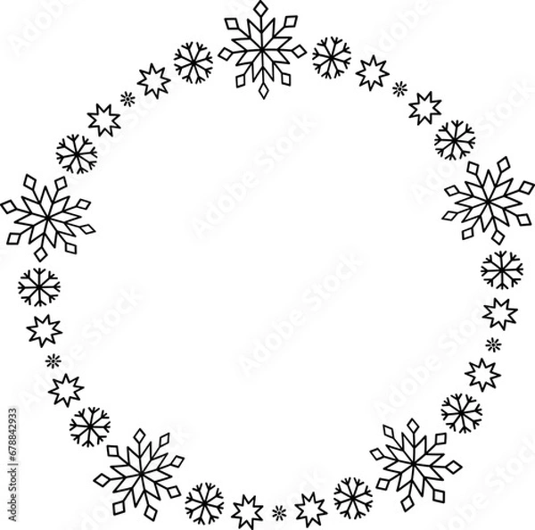 Fototapeta Snowflake circle frame. Winter snowflake round border.