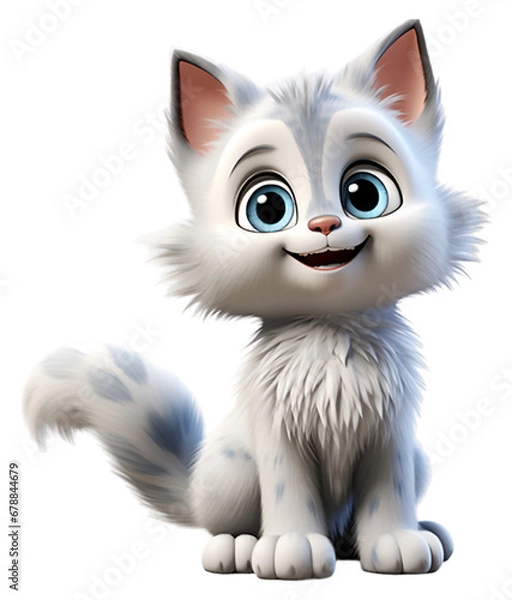 Obraz Adorable cute white fur cat character on transparent background, generative ai