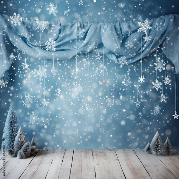 Obraz Christmas background blue theme with snow