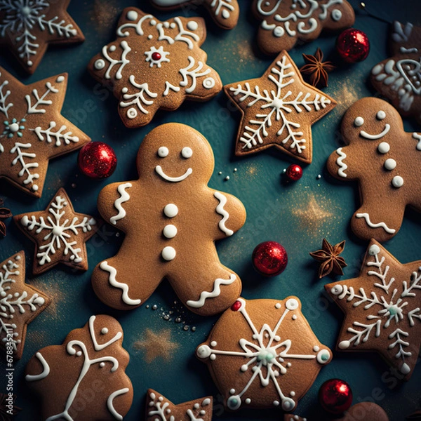 Obraz Christmas Cookie and Gingerbread Background