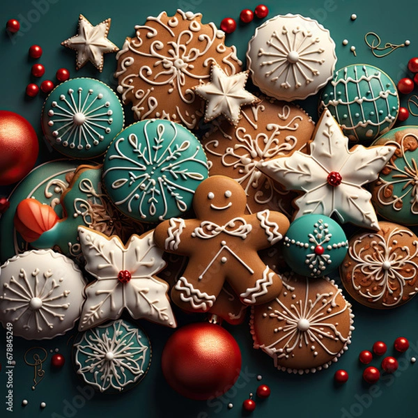 Obraz Christmas Cookie and Gingerbread Background