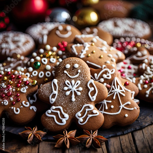 Obraz Christmas Cookie and Gingerbread Background