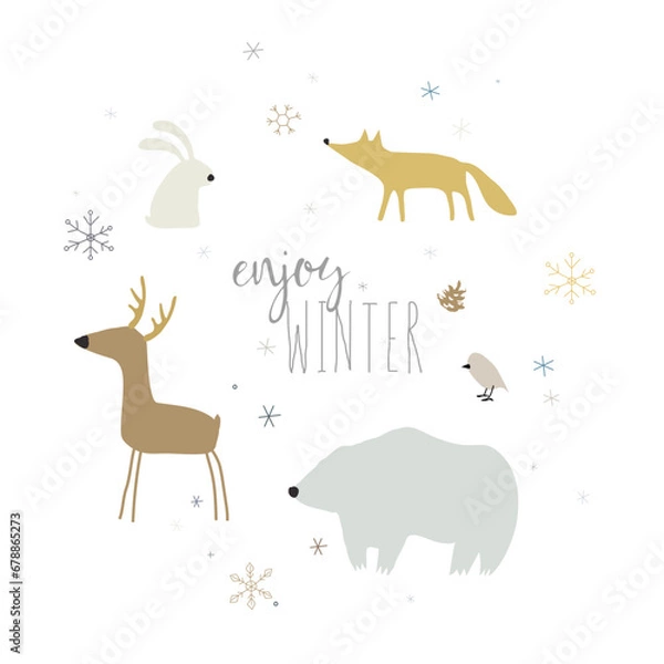 Fototapeta Vector winter set of forest animals