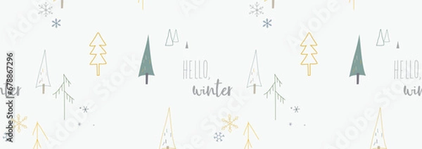 Fototapeta Winter seamless pattern with fir trees