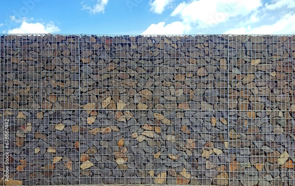 Obraz wall stone mesh gabion background sky