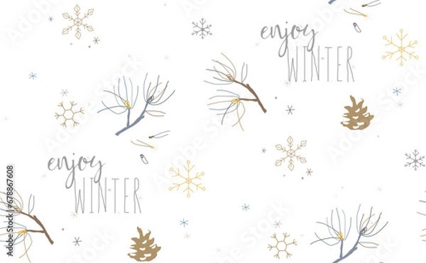 Fototapeta Seamless winter pattern with pine branches