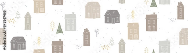 Fototapeta Seamless winter pattern with houses